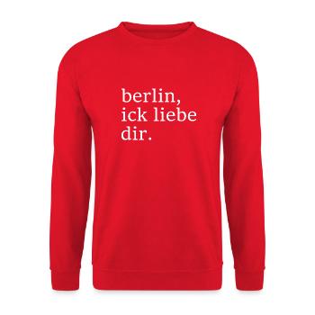 berlin, ick liebe dir. - Dialekt - Mundart - Unisex Pullover - Rot - Vorne - Alina (178cm) & Michal (187cm)
