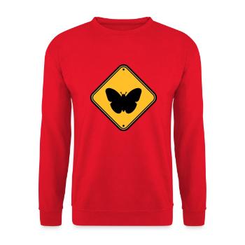 butterfly caution caution note shield zone - Unisex Sweatshirt - red - Front - Alina (178cm) & Michal (187cm)