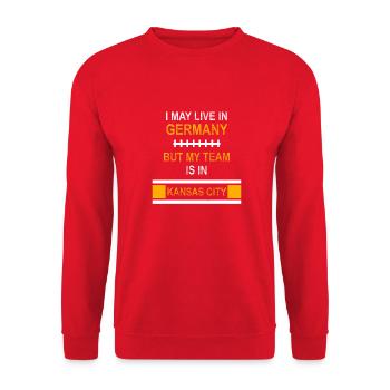 Mon équipe est à Kansas City | Conception des ventilateurs des Chiefs - Sweat-shirt Unisexe - rouge - Devant - Alina (178cm) & Michal (187cm)