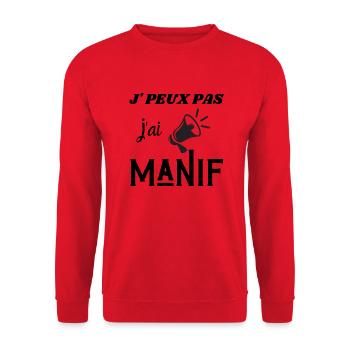T-shirt j'peux pas j'ai manif humour rebelle - Sweat-shirt Unisexe - rouge - Devant - Alina (178cm) & Michal (187cm)
