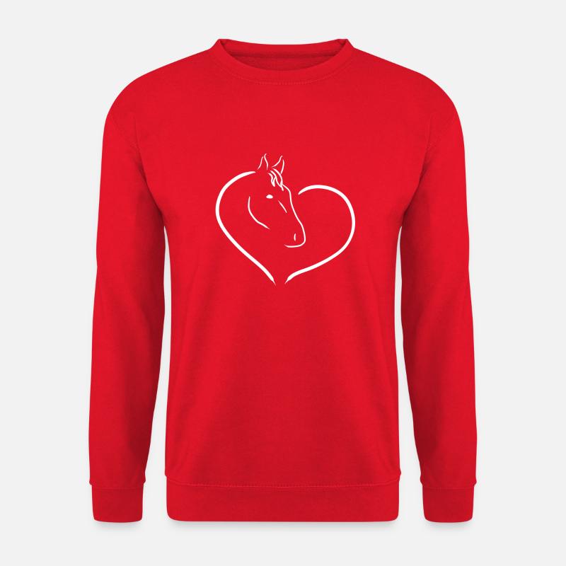 Pferd, Herz, Pferdeliebe Geschenkidee, Pferdekopf - Unisex Pullover - Rot