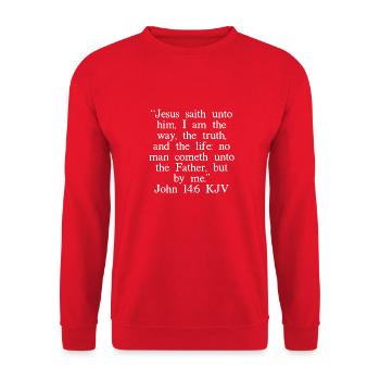 John 14:6 KJV (White Font) - Unisex Sweatshirt - red - Front - Alina (178cm) & Michal (187cm)