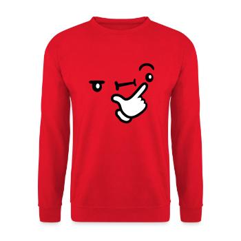 Grübeln Gesicht Nachdenklich - Unisex Pullover - Rot - Vorne - Alina (178cm) & Michal (187cm)