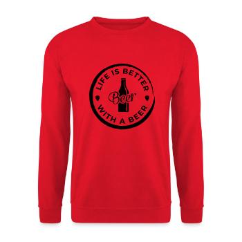 Life is better with a beer - Unisex Sweatshirt - red - Front - Alina (178cm) & Michal (187cm)