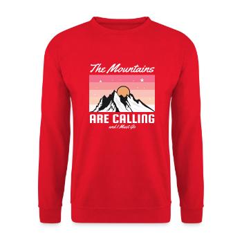 Wandern - The Mountains are Calling and I Must Go - Unisex Pullover - Rot - Vorne - Alina (178cm) & Michal (187cm)
