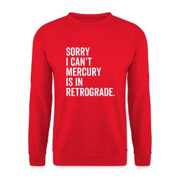 Sorry I Can't Mercury ist in Retrograde - Unisex Pullover - Rot - Vorne - Alina (178cm) & Michal (187cm)
