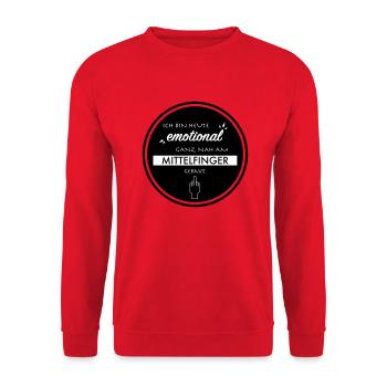 Nahe am Mittelfinger gebaut - Unisex Pullover - Rot - Vorne - Alina (178cm) & Michal (187cm)