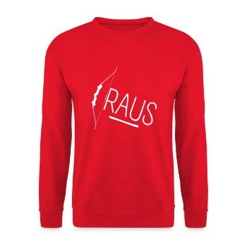 Bogen Raus - Unisex Pullover - Rot - Vorne - Alina (178cm) & Michal (187cm)