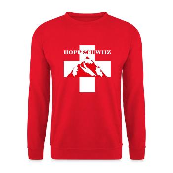 Schweizer Alpen Hopp Schwiiz Geburtstag geschenk - Unisex Pullover - Rot - Vorne - Alina (178cm) & Michal (187cm)