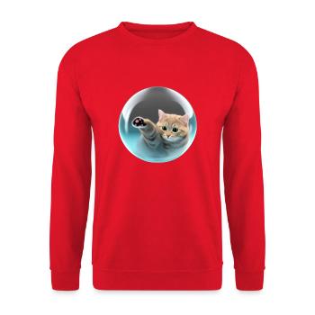 Katze in Seifenblase, digital Art - Unisex Pullover - Rot - Vorne - Alina (178cm) & Michal (187cm)