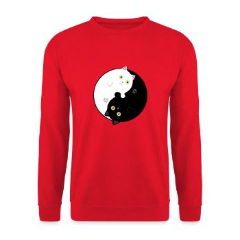 Schwarz-weiße Yin Yang Katzen - Unisex Pullover - Rot - Vorne - Alina (178cm) & Michal (187cm)