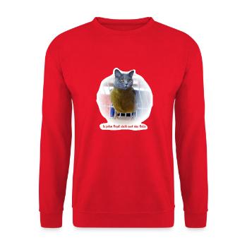Katzen Vogel Poster - Unisex Pullover - Rot - Vorne - Alina (178cm) & Michal (187cm)