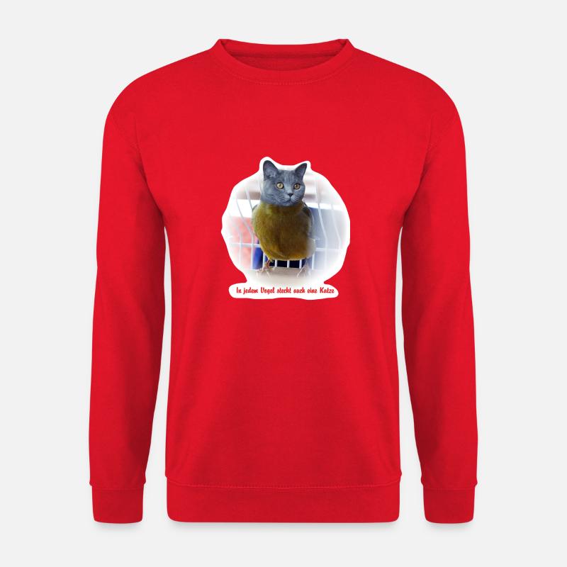 Katzen Vogel Poster - Unisex Pullover - Rot