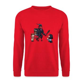 Krampus Punishing Kids - Unisex Sweatshirt - red - Front - Alina (178cm) & Michal (187cm)