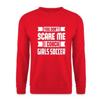 Tu ne me fais pas peur J’entraîne des filles de football - Sweat-shirt Unisexe - rouge - Devant - Alina (178cm) & Michal (187cm)