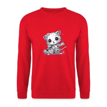 Robocat with eyes to fall in love with - Unisex Sweatshirt - red - Front - Alina (178cm) & Michal (187cm)
