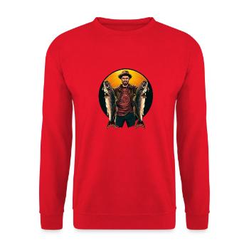 COOLES TSHIRT. FISCHER. ZEIGEN SIE IHRE LEIDENSCHAFT FÜR DAS ANGELN - Unisex Pullover - Rot - Vorne - Alina (178cm) & Michal (187cm)