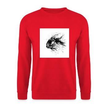 Süßer Fisch schwimmt im Meer - Illustration - Unisex Pullover - Rot - Vorne - Alina (178cm) & Michal (187cm)