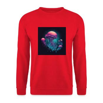 Méduses néon nage dans la mer - Sweat-shirt Unisexe - rouge - Devant - Alina (178cm) & Michal (187cm)