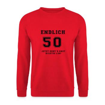 ENDLICH 50 - Unisex Pullover - Rot - Vorne - Alina (178cm) & Michal (187cm)