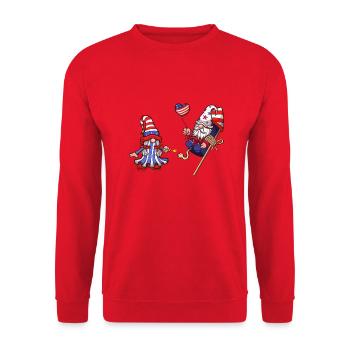 Männlicher und weiblicher Gnom des 4. Juli - Unisex Pullover - Rot - Vorne - Alina (178cm) & Michal (187cm)
