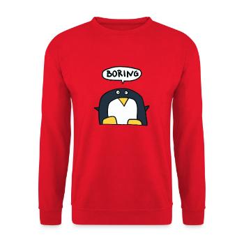 Bored penguin says Boring - Unisex Sweatshirt - red - Front - Alina (178cm) & Michal (187cm)