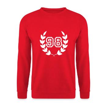 Geschenkidee zum 98. Geburtstag 98 Jahre - Unisex Pullover - Rot - Vorne - Alina (178cm) & Michal (187cm)