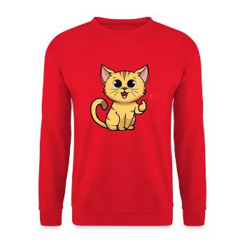 Nette Katze mit Herzzeichen - Unisex Pullover - Rot - Vorne - Alina (178cm) & Michal (187cm)
