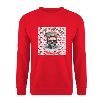 Happy Halloween Totenkopf + Kürbis | Horror Night - Unisex Pullover - Rot - Vorne - Alina (178cm) & Michal (187cm)