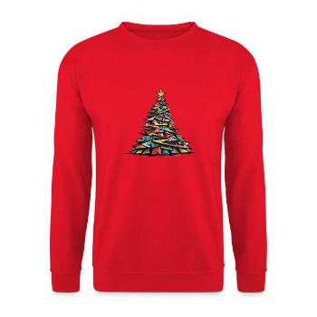 Bunter Weihnachtsbaum Geschmückte Tanne - Unisex Pullover - Rot - Vorne - Alina (178cm) & Michal (187cm)