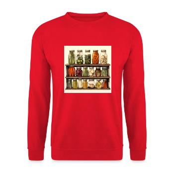 Herbstliches Einmachglasregal - Unisex Pullover - Rot - Vorne - Alina (178cm) & Michal (187cm)