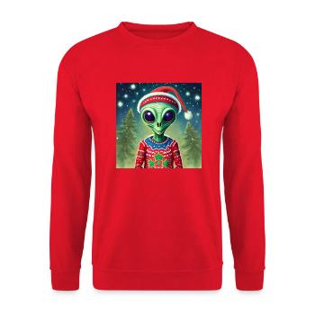 alien wearing a ugly Christmas sweater - Unisex Sweatshirt - red - Front - Alina (178cm) & Michal (187cm)