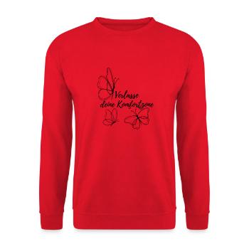 Verlasse deine Komfortzone - Unisex Pullover - Rot - Vorne - Alina (178cm) & Michal (187cm)