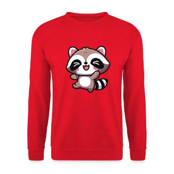 Mignon Kawaii Happy Raccoon - Sweat-shirt Unisexe - rouge - Devant - Alina (178cm) & Michal (187cm)