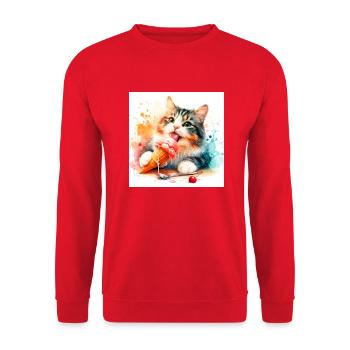 Kätzchen isst Eis - Unisex Pullover - Rot - Vorne - Alina (178cm) & Michal (187cm)