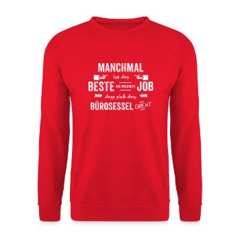 Bürosessel dreht sich - Büro Humor office - Unisex Pullover - Rot - Vorne - Alina (178cm) & Michal (187cm)