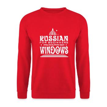 Russian for Beginners - Stay Away from Windows - Unisex Sweatshirt - red - Front - Alina (178cm) & Michal (187cm)
