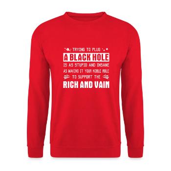 Ein schwarzes Loch zu stopfen ist - lustiger Reim - Unisex Pullover - Rot - Vorne - Alina (178cm) & Michal (187cm)