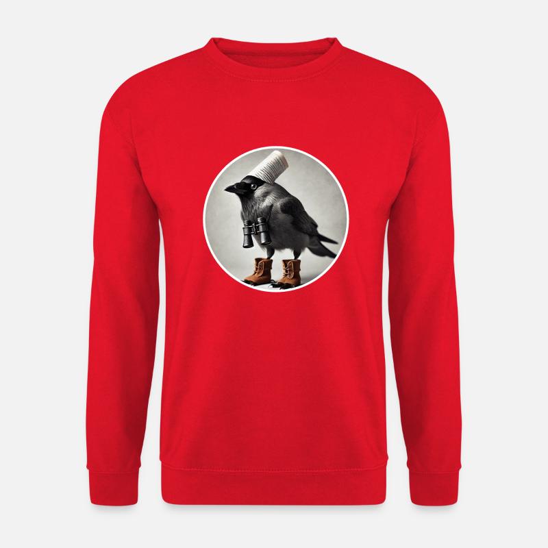 Dohle mit Fernglas - Unisex Pullover - Rot