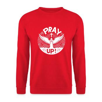 Bete nach oben - Unisex Pullover - Rot - Vorne - Alina (178cm) & Michal (187cm)