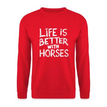 Pferde machen das Leben schöner - Unisex Pullover - Rot - Vorne - Alina (178cm) & Michal (187cm)