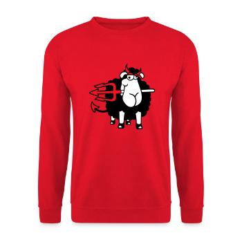 Sheep Devil Satan Hell Evil Trident Horns Cool - Unisex Sweatshirt - red - Front - Alina (178cm) & Michal (187cm)