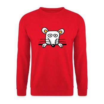 Maus Ratte hinter Mauer Zaun Schild guckt lustig - Unisex Pullover - Rot - Vorne - Alina (178cm) & Michal (187cm)