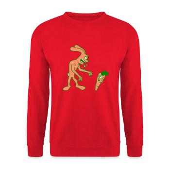Hase Monster Böse gefräßig Karotte Möhre fressen - Unisex Pullover - Rot - Vorne - Alina (178cm) & Michal (187cm)