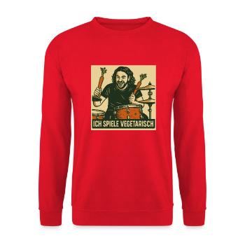 Schlagzeug Ich spiele vegetarisch - Unisex Pullover - Rot - Vorne - Alina (178cm) & Michal (187cm)