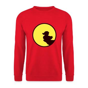 Ente sitzt Mond nachts Klippe Werwolf heulen Wolf - Unisex Pullover - Rot - Vorne - Alina (178cm) & Michal (187cm)