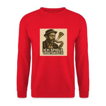 Saxophon Ich spiele vegetarisch - Unisex Pullover - Rot - Vorne - Alina (178cm) & Michal (187cm)