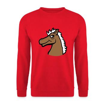 Pferd Cooler Blick Lächeln Kerl Hengst Mann Junge - Unisex Pullover - Rot - Vorne - Alina (178cm) & Michal (187cm)