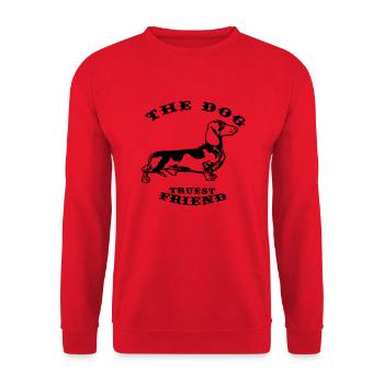 Hund Spruch Tier Katze Hunde Dog Dackel Peanuts - Unisex Pullover - Rot - Vorne - Alina (178cm) & Michal (187cm)