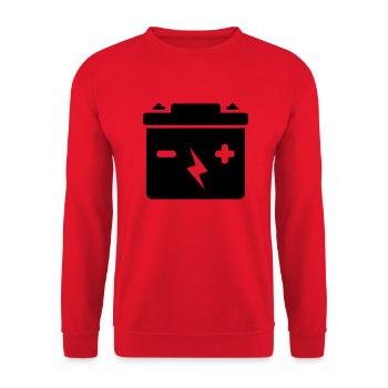 battery - batterie - akku - Unisex Pullover - Rot - Vorne - Alina (178cm) & Michal (187cm)